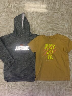Nike Kids Heather Gray Hoodie with Mustard Yellow Graphic Tee